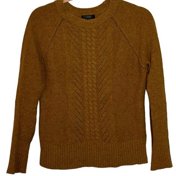 J. Crew Mustard Yellow 100% Wool Cable Knit Pullover Sweater Size Small - Picture 2 of 6